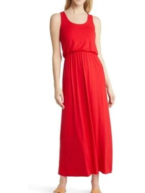 NWOT Caslon soft & strechy Red Sleeveless Elastic-Waist Maxi Dress xxs